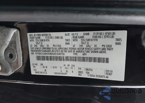 2013 Ford Escape Sel z USA, uszkodzony, nr VIN 1FMCU9HX9DUD34772